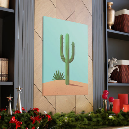 Saguaro Cactus in Desert - Illustration Canvas Gallery Wraps