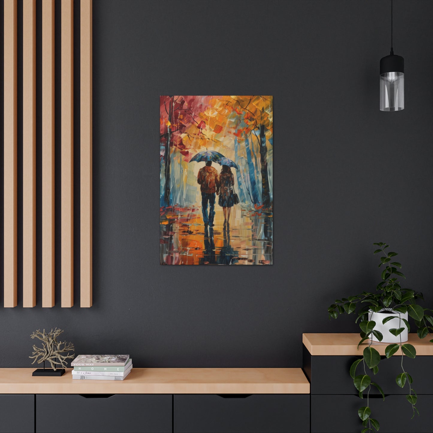 couple walking on the street with umbrella - Leonid Afremov Style Digital Print Canvas Gallery Wraps