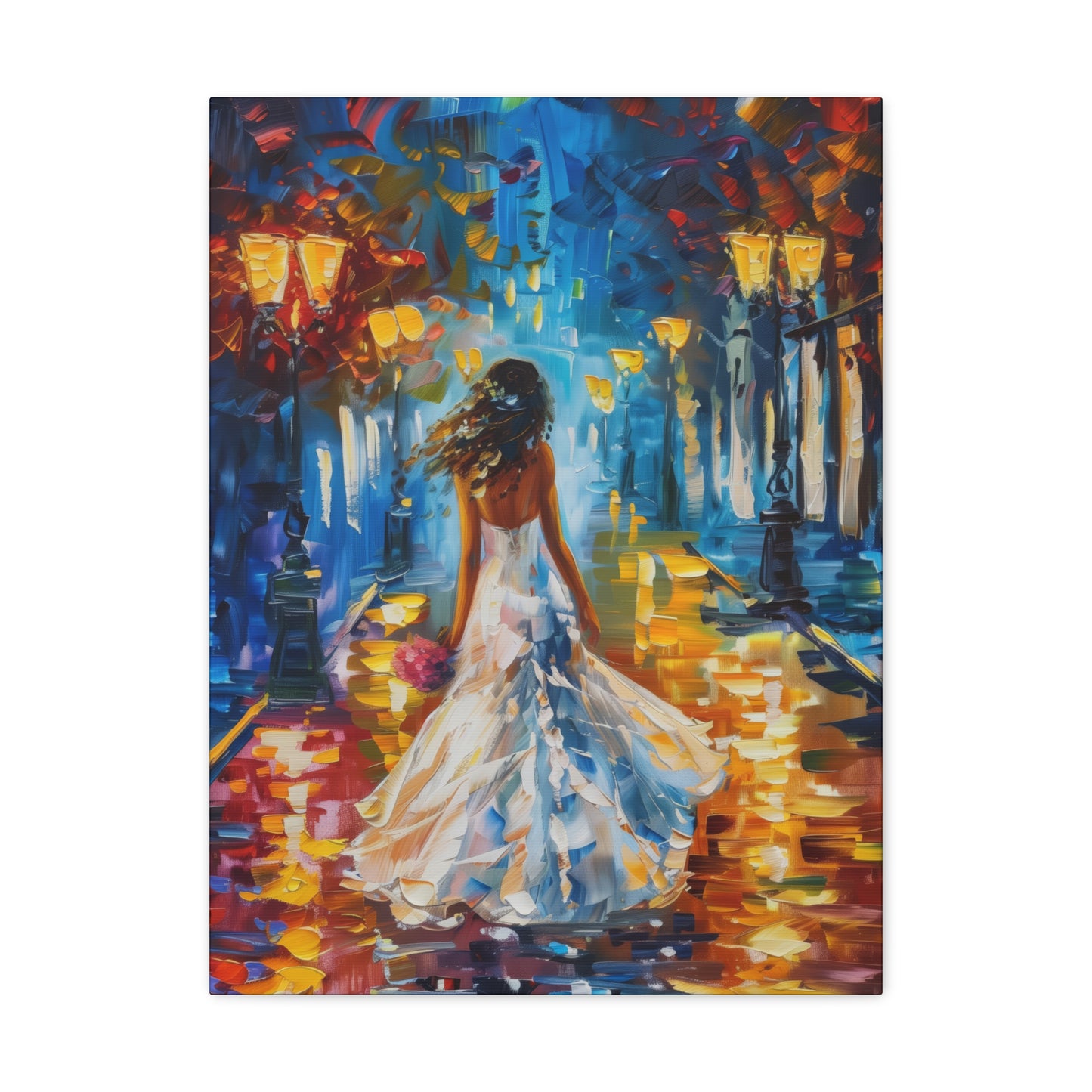 bride walking in the street - Leonid Afremov Style Digital Print Canvas Gallery Wraps