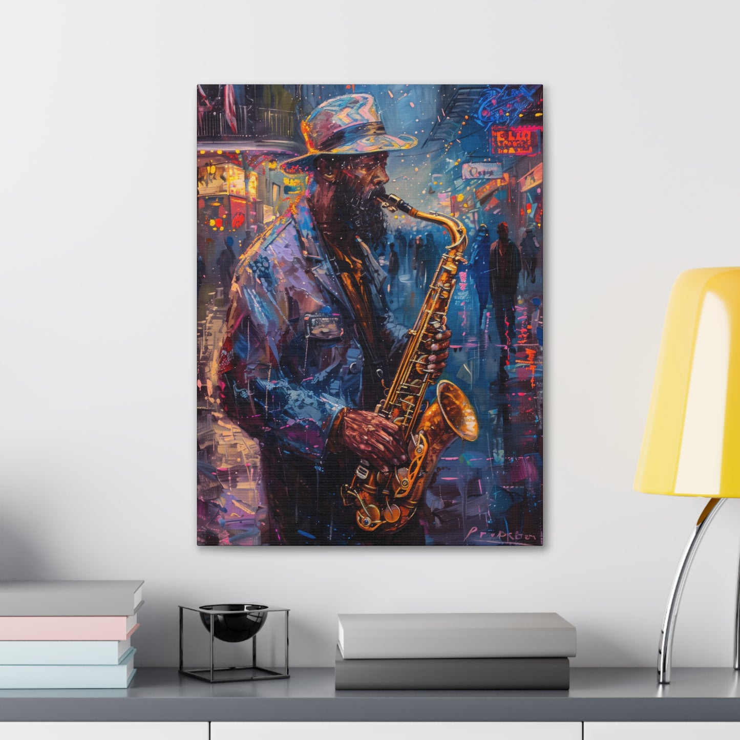 Man Playing Horn on the Street - Rembrandt Style Digital Oil Painting Canvas Gallery Wraps