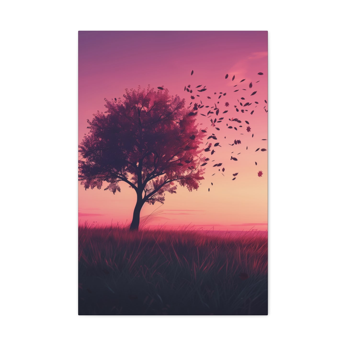 Tree in a Purple Sunset Digital Illustration Canvas Gallery Wraps