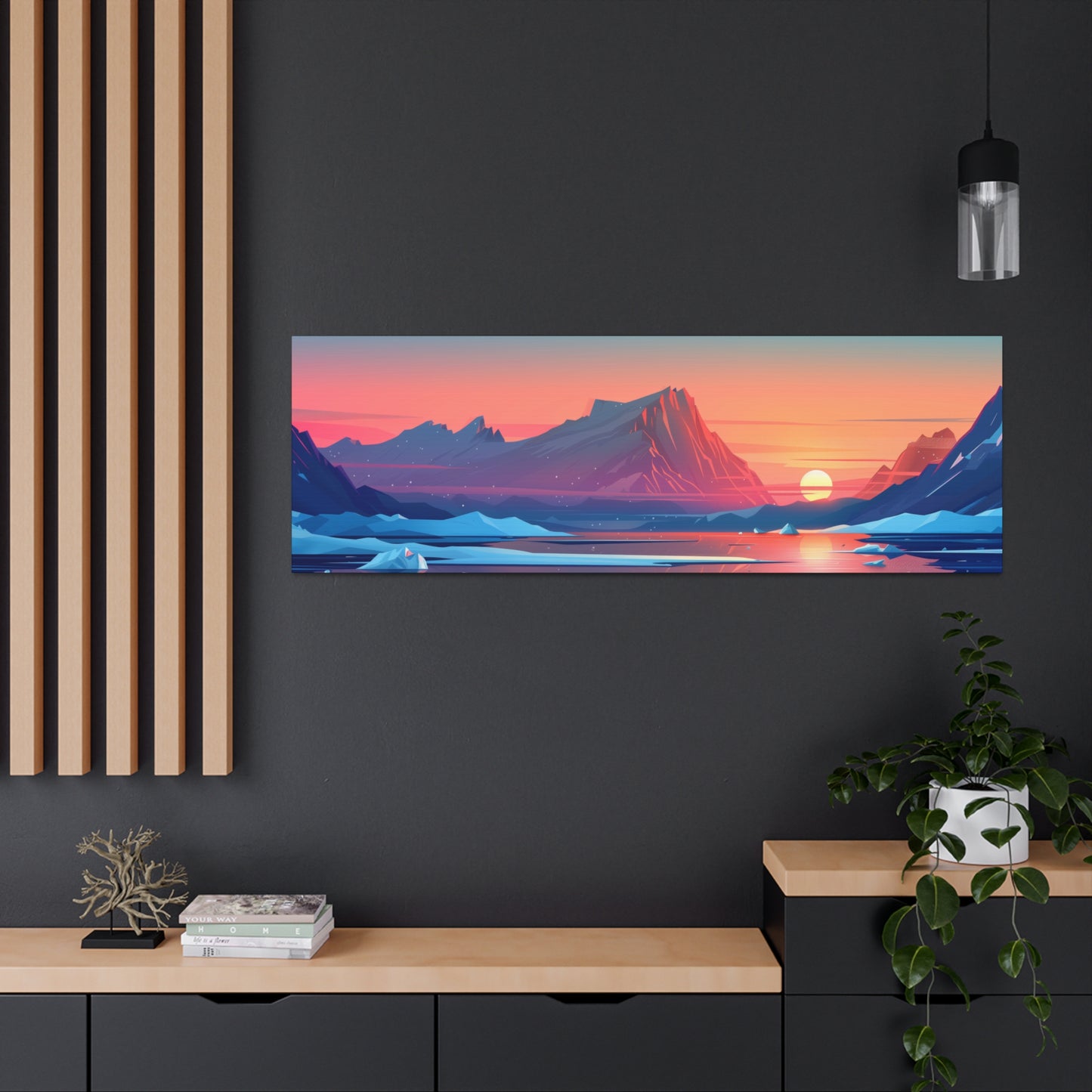 Sunset in Antarctica - Landscape Illustration Panorama Canvas Gallery Wraps