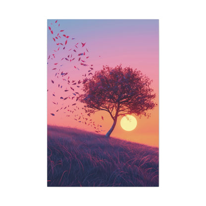 Leaves Carried by Wind from a Tree - Illustration Canvas Gallery Wraps