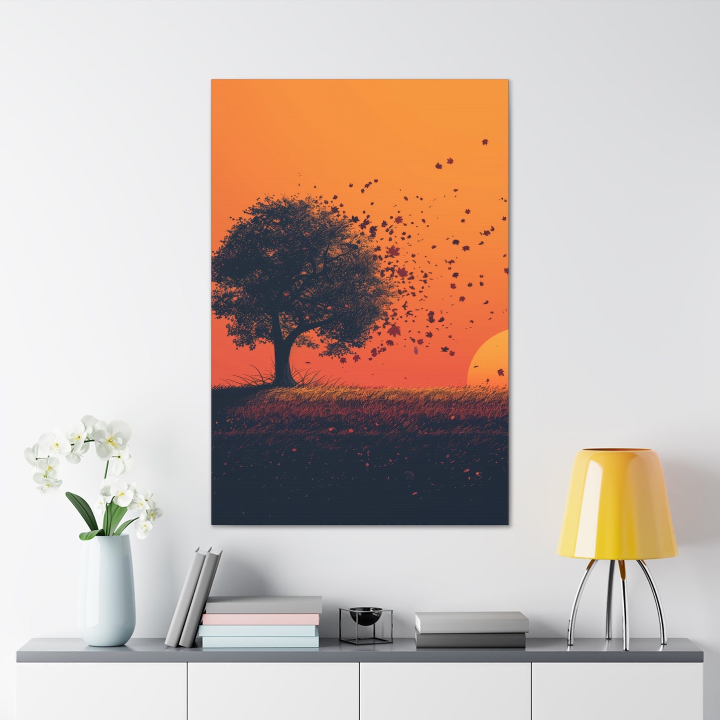 Tree in a Golden Sunset Digital Illustration Canvas Gallery Wraps