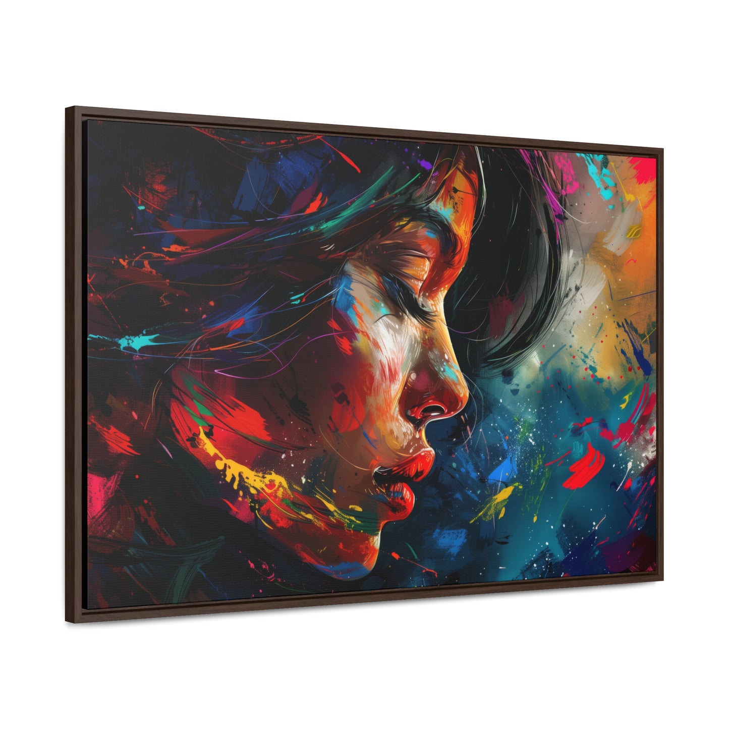 Beautiful Girl Face - Colorful Impressionist Style Digital Canvas Art Print Horizontal Frame