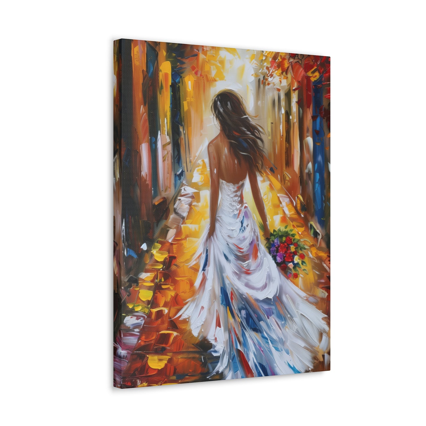 bride walking in the street - Leonid Afremov Style Digital Print Canvas Gallery Wraps