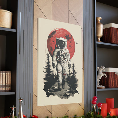 Cosmic Journey: Astronaut Walking  - Digital Illustration Canvas Gallery Wrap