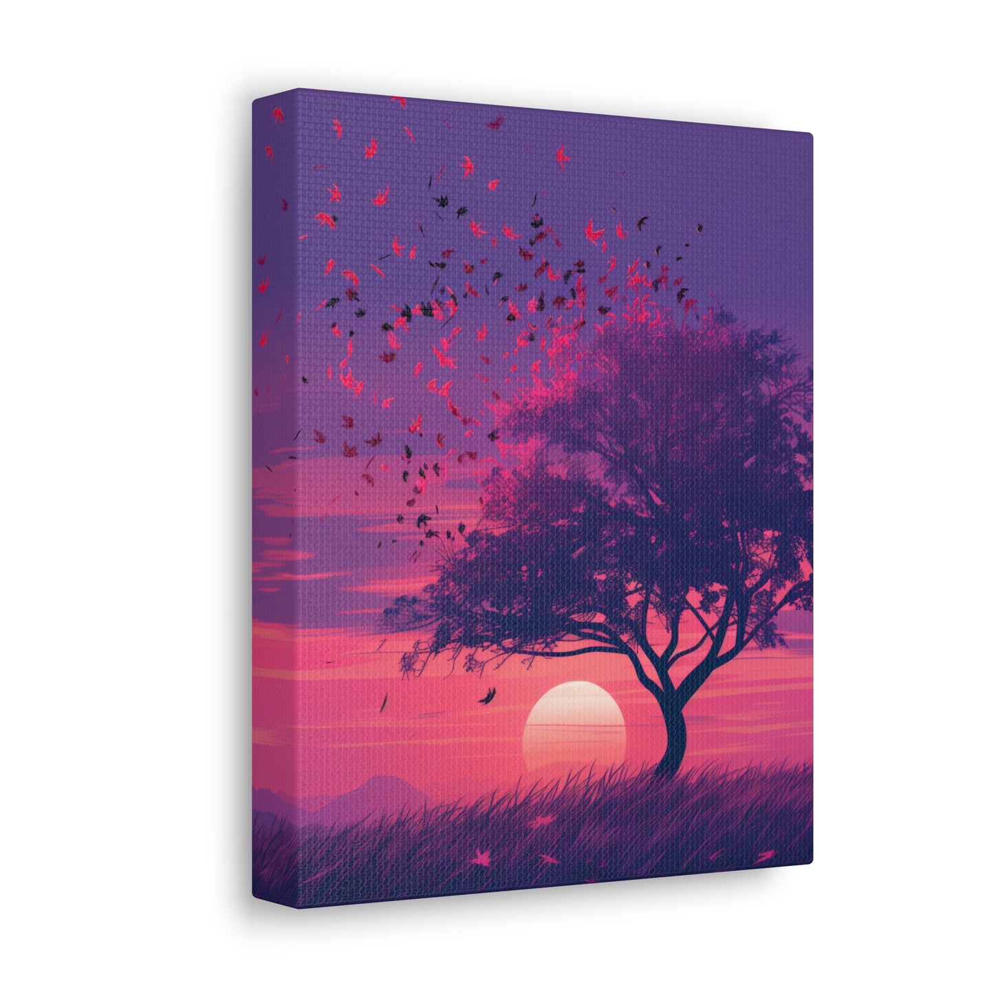 Tree in a Purple Sunset Digital Illustration Canvas Gallery Wraps