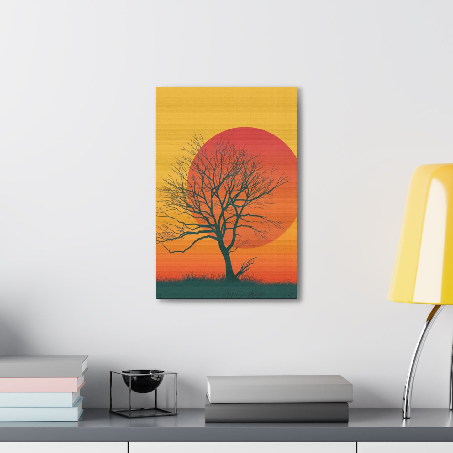 leafless tree in a Golden Sunset Digital Illustration Canvas Gallery Wraps