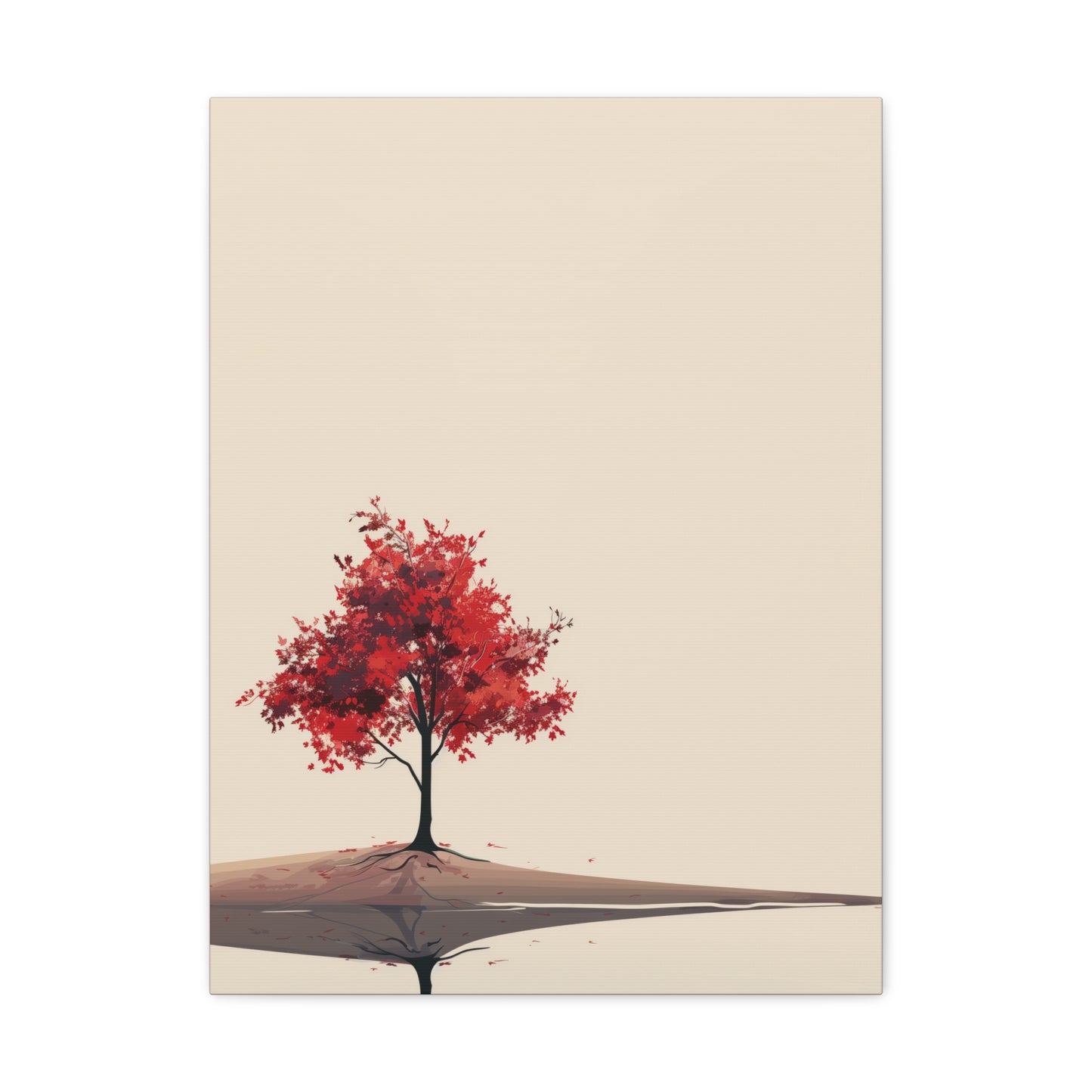 Lone Tree with Red Leaves - Portrait Illustration Canvas Gallery Wraps