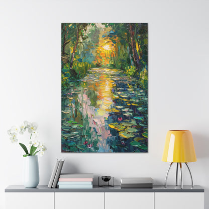 Pond in a Forest - Claude Monet Style Digital Print Canvas Gallery Wraps