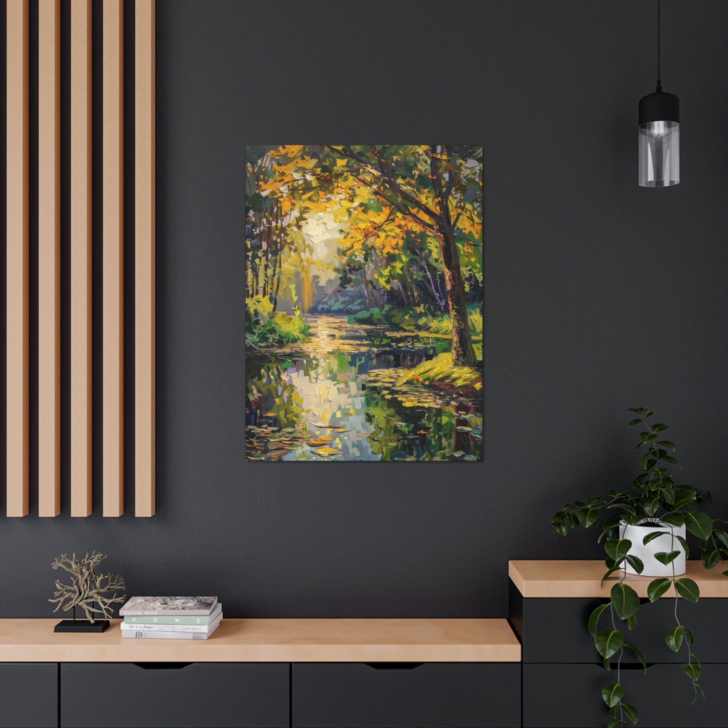 River in a Forest - Claude Monet Style Digital Print Canvas Gallery Wraps