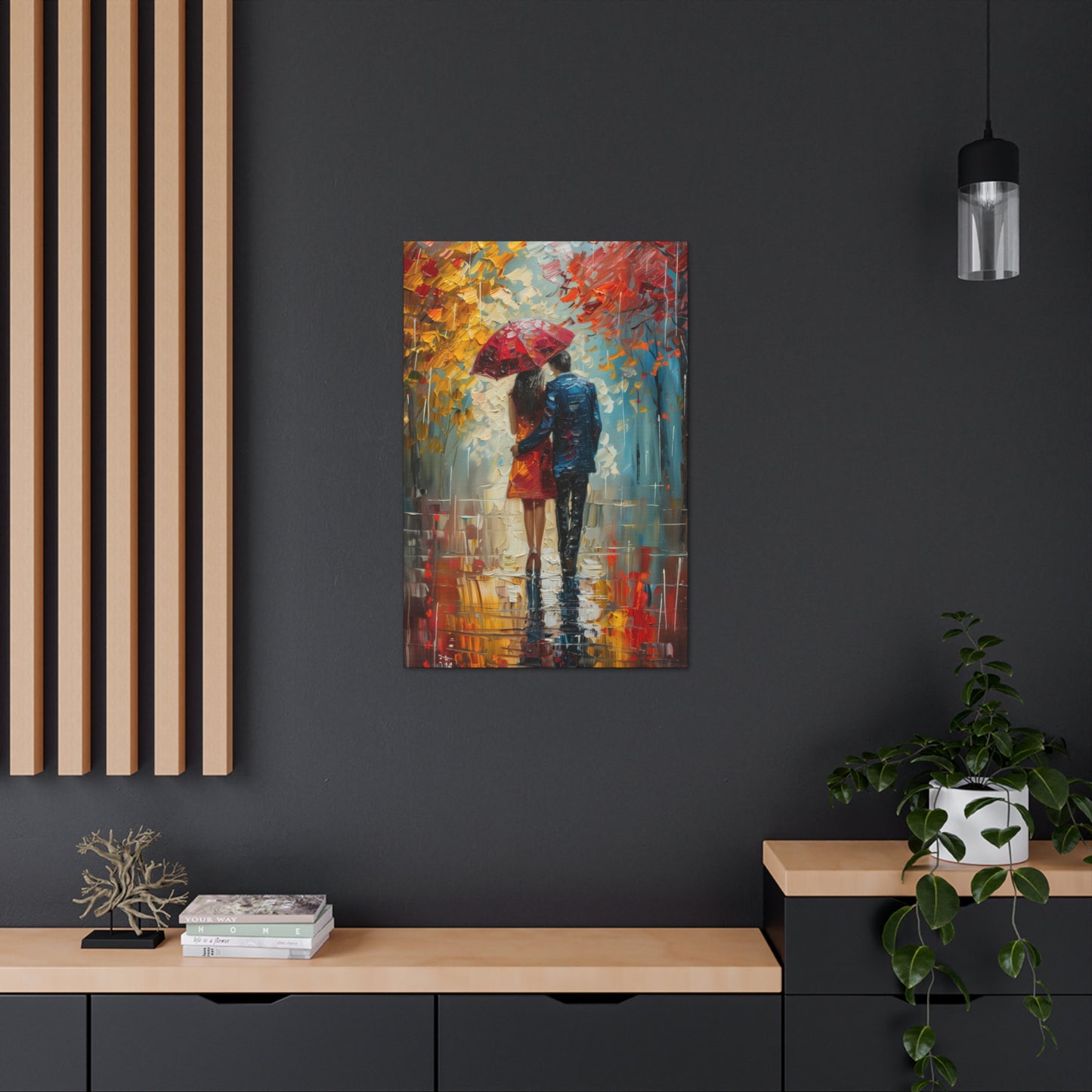 lovely couple holding a umbrella in rain - Leonid Afremov Style Digital Print Canvas Gallery Wraps