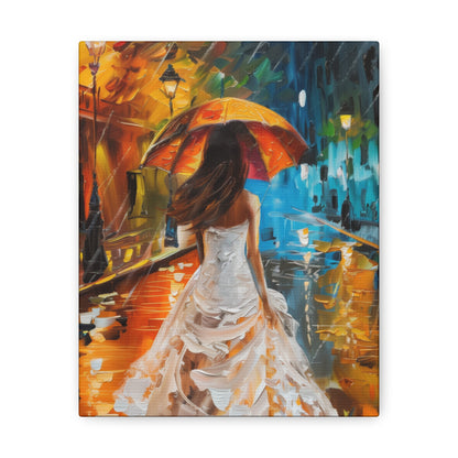 bride walking in street in rain - Leonid Afremov Style Digital Print Canvas Gallery Wraps