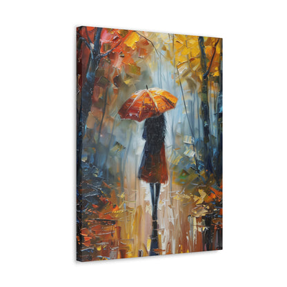 Girl Walking Under Umbrella - Leonid Afremov Style Oil Painting Canvas Gallery Wraps