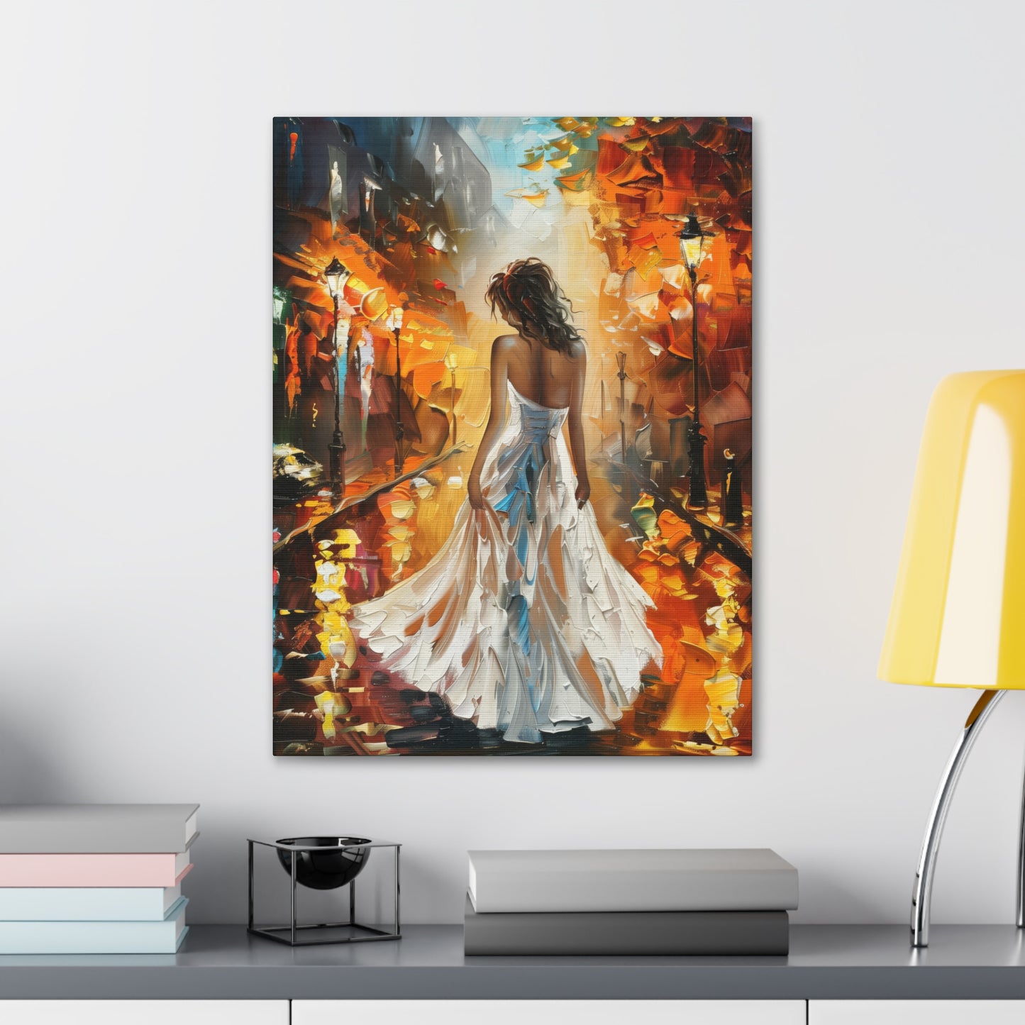 bride walking in the street - Leonid Afremov Style Digital Print Canvas Gallery Wraps