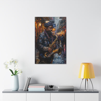 Man Playing Horn on the Street - Rembrandt Style Digital Oil Painting Canvas Gallery Wraps