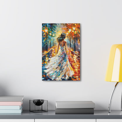 bride walking in the street - Leonid Afremov Style Digital Print Canvas Gallery Wraps