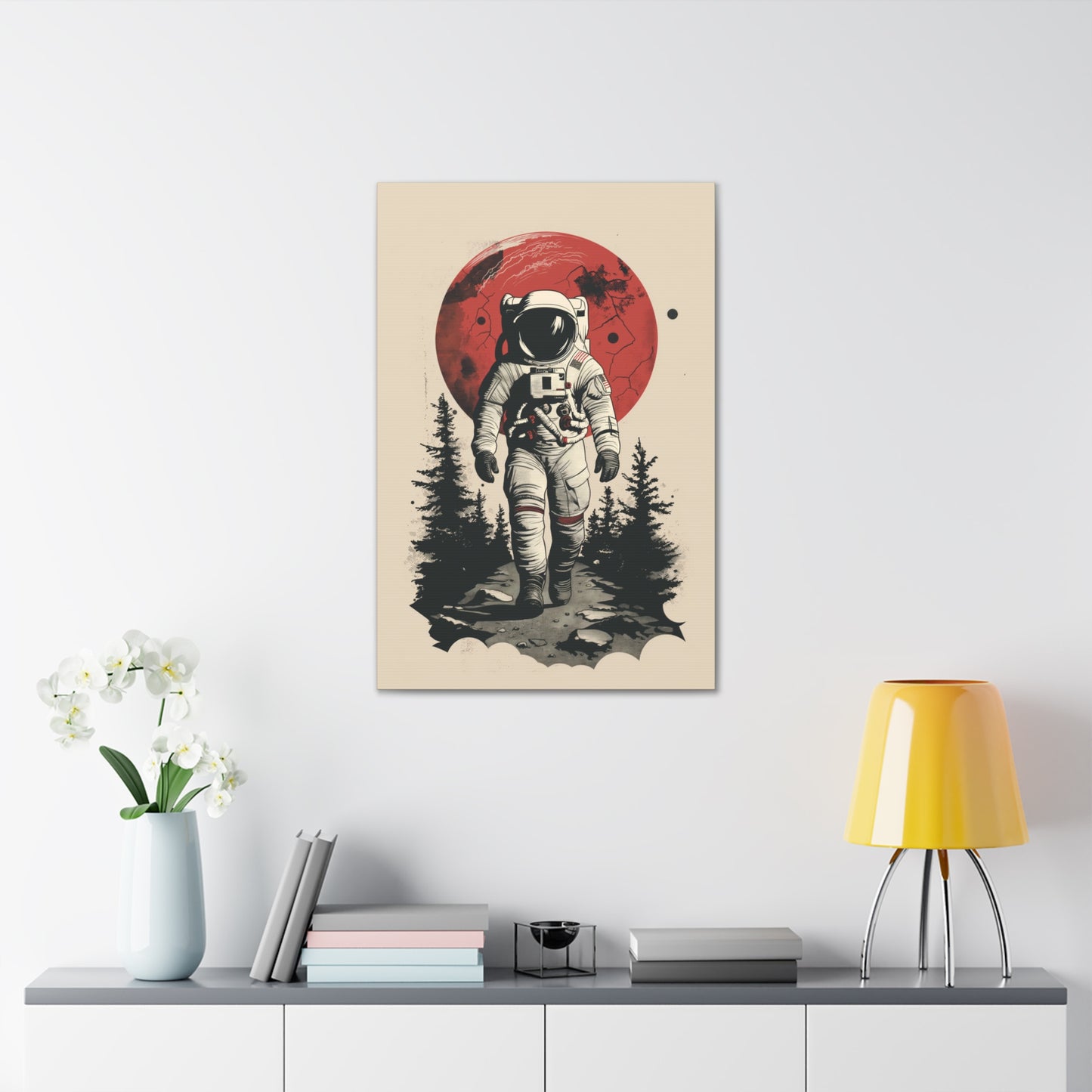 Cosmic Journey: Astronaut Walking  - Digital Illustration Canvas Gallery Wrap