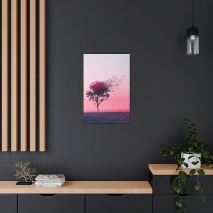 Tree in a Purple Sunset Digital Illustration Canvas Gallery Wraps