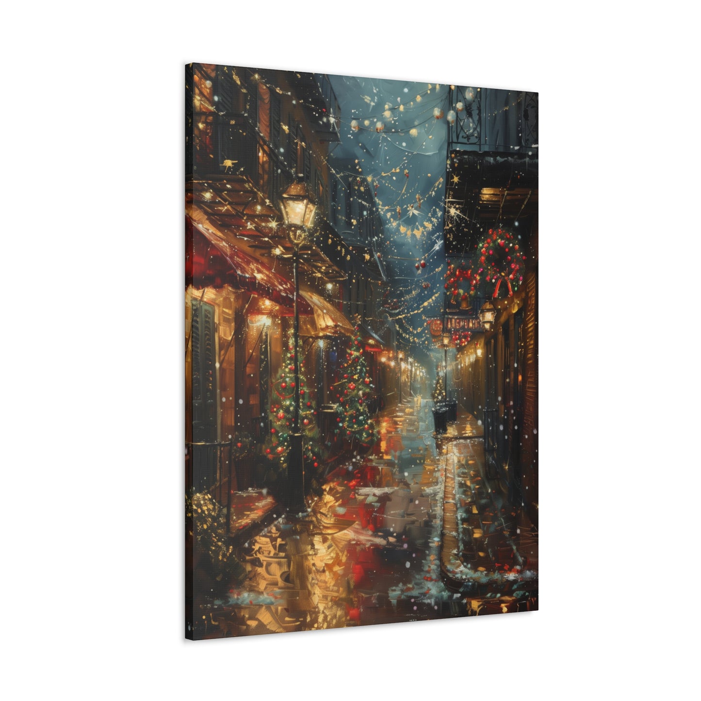 Christmas Time Downtown Street Corner - Rembrandt Style Digital Oil Painting  Canvas Gallery Wraps