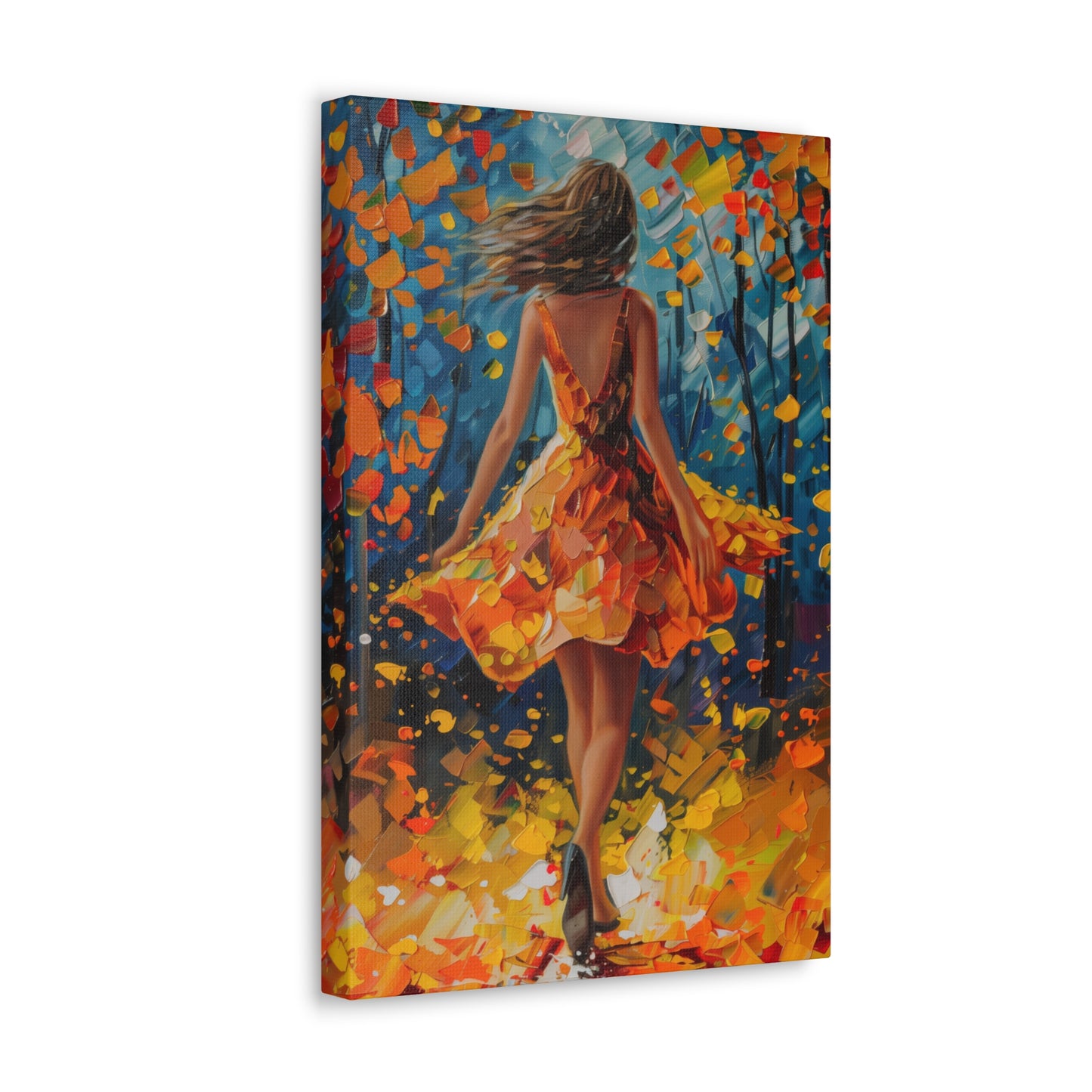 Girl with yellow dress in autumn forest - Leonid Afremov Style Digital Print Canvas Gallery Wraps