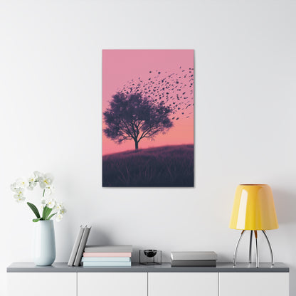 Tree in a Purple Sunset Digital Illustration Canvas Gallery Wraps