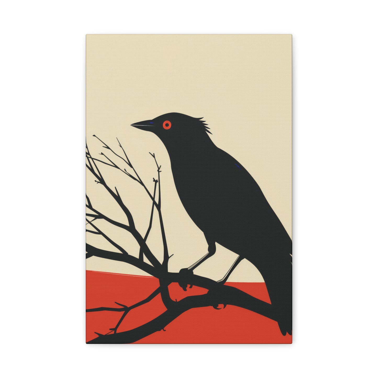 Black Bird Sitting on a Branch Digital Illustration Canvas Gallery Wraps