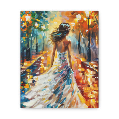 bride walking in the street - Leonid Afremov Style Digital Print Canvas Gallery Wraps