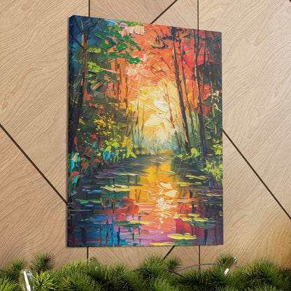 Lake in a Autumn Forest - Claude Monet Style Digital Print Canvas Gallery Wraps