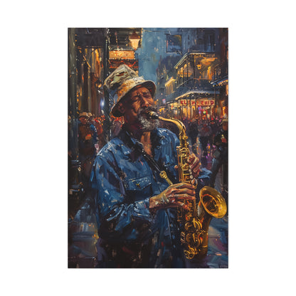 Man Playing Horn on the Street - Rembrandt Style Digital Oil Painting Canvas Gallery Wraps