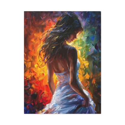 Lady in White Dress - Leonid Afremov Style Digital Oil Painting Canvas Gallery Wraps