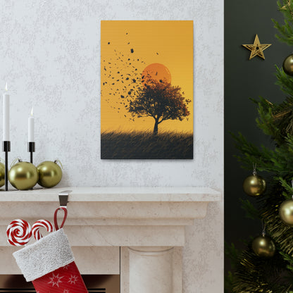 Leafless Tree in a Golden Sunset Digital Illustration Canvas Gallery Wraps