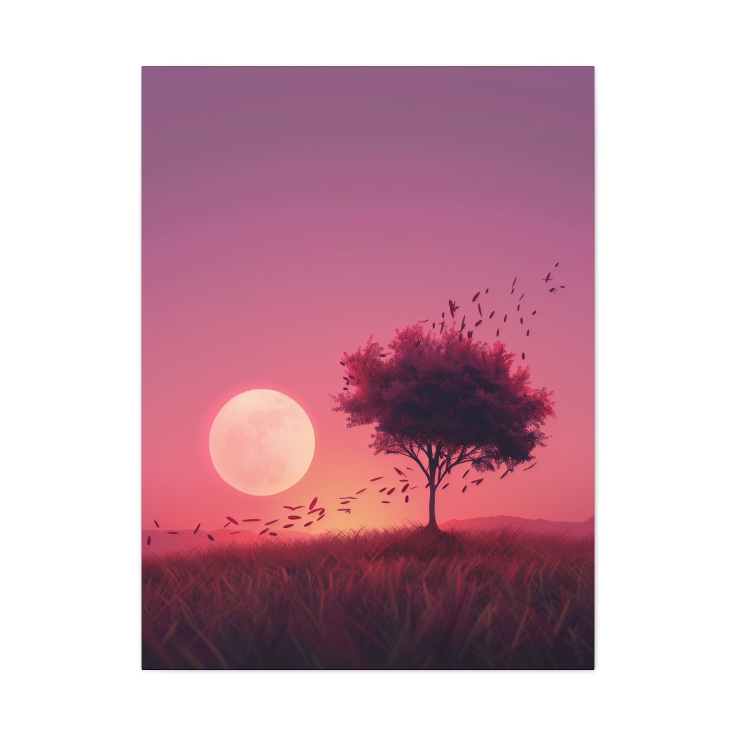 Tree in a Purple Sunset Digital Illustration Canvas Gallery Wraps