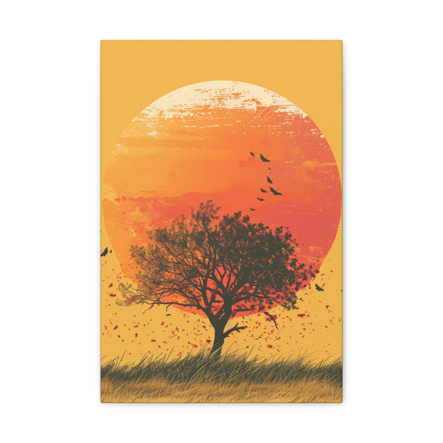 Tree in a Golden Sunset Digital Illustration Canvas Gallery Wraps