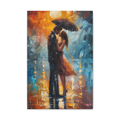 couple holding a umbrella in rain - Leonid Afremov Style Digital Print Canvas Gallery Wraps