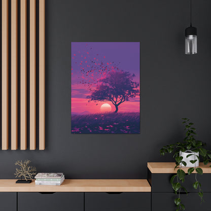 Tree in a Purple Sunset Digital Illustration Canvas Gallery Wraps