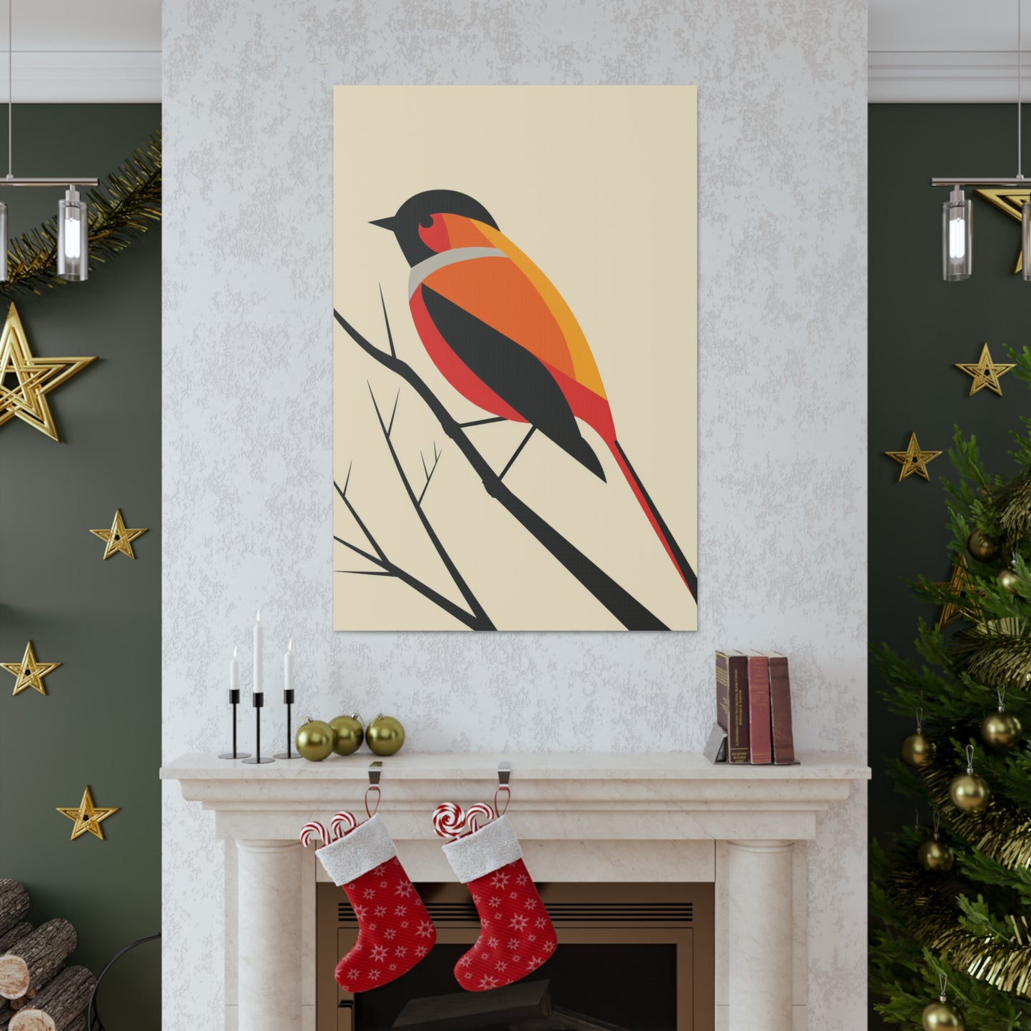 Bird siting on a tree branch Digital Illustration Canvas Gallery Wraps