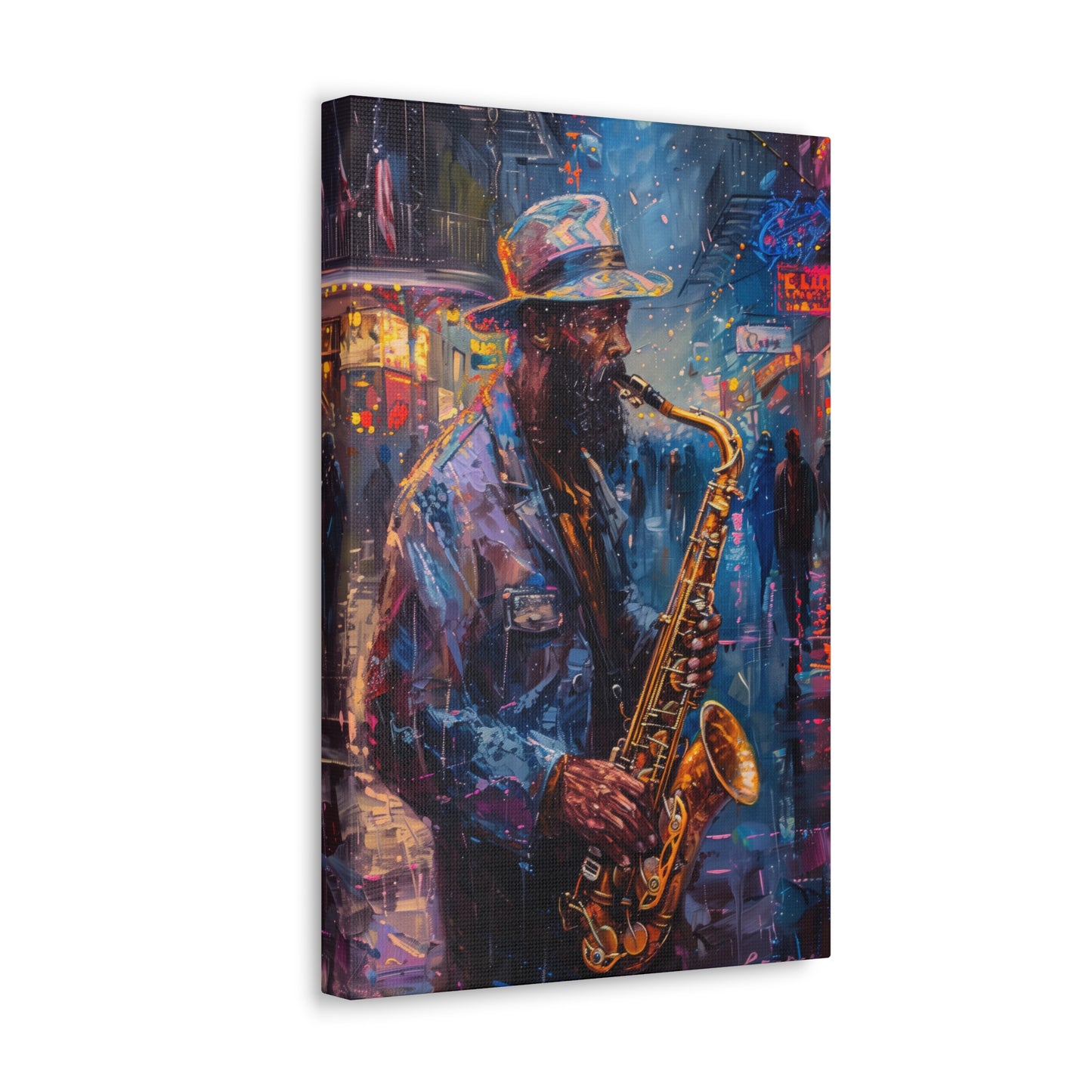 Man Playing Horn on the Street - Rembrandt Style Digital Oil Painting Canvas Gallery Wraps