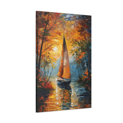 A Boat Sailing Through the Wild River - Leonid Afremov Style Digital Oil Painting Canvas Gallery Wraps