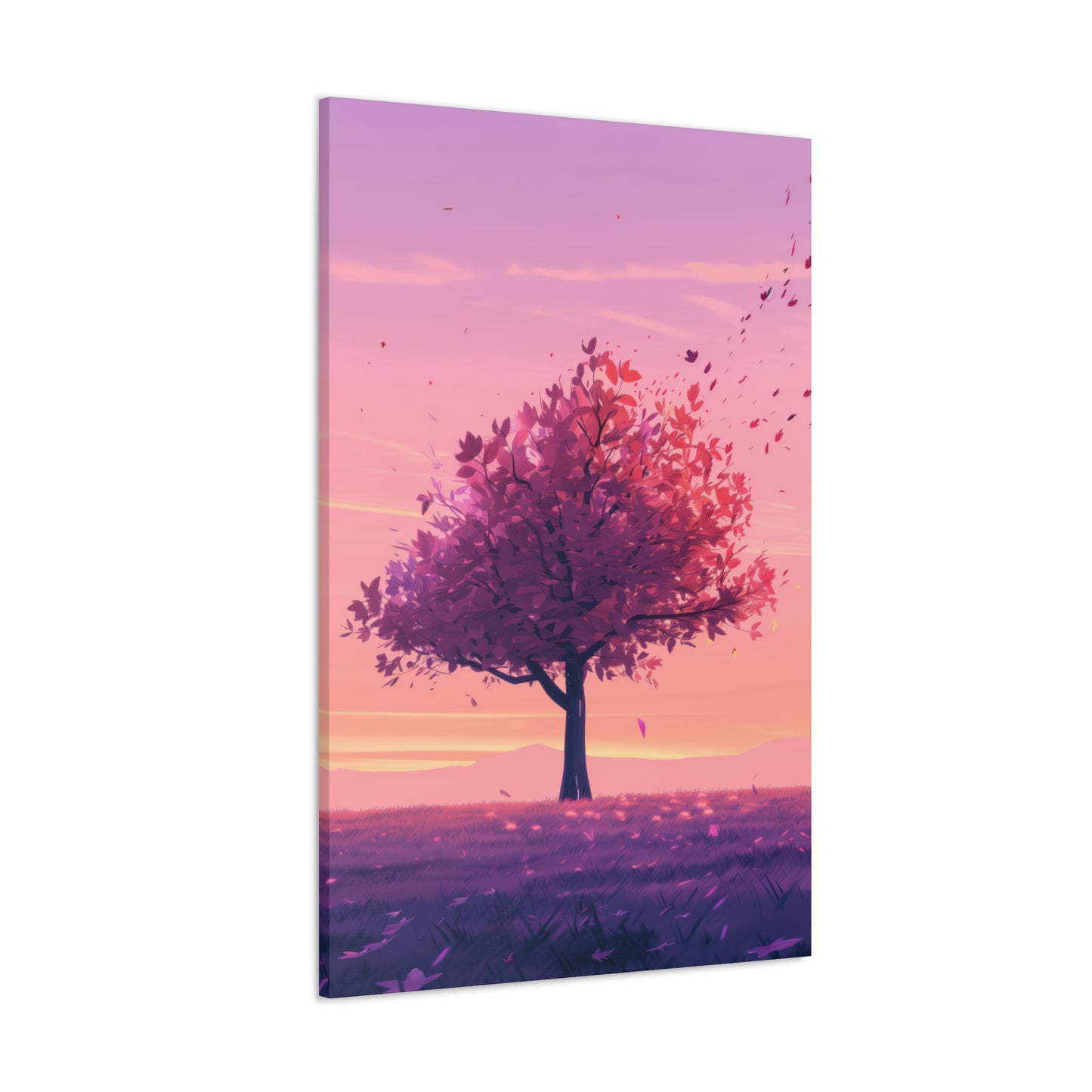 Tree in a Purple Sunset Digital Illustration Canvas Gallery Wraps