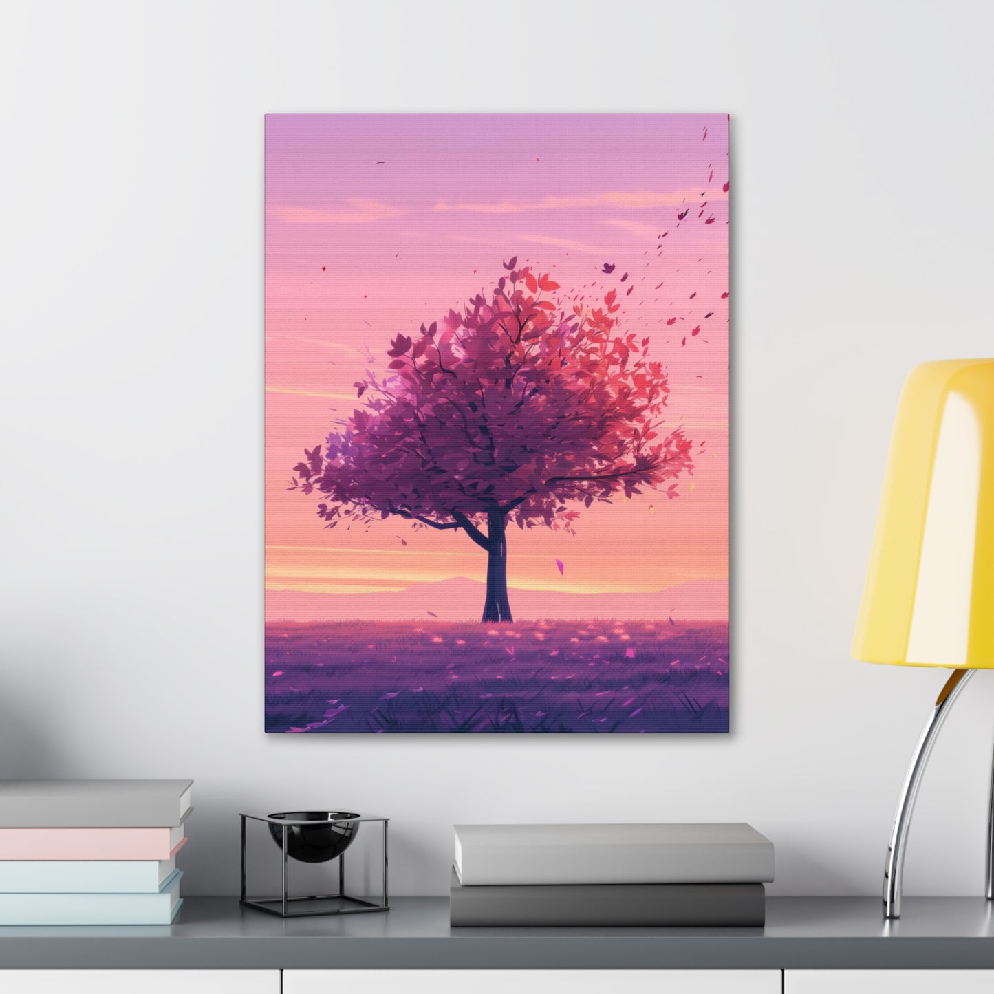 Tree in a Purple Sunset Digital Illustration Canvas Gallery Wraps