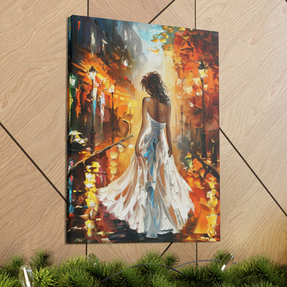 bride walking in the street - Leonid Afremov Style Digital Print Canvas Gallery Wraps