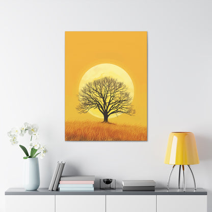 A Leafless Tree in a Golden Evening Digital illustration Canvas Gallery Wraps