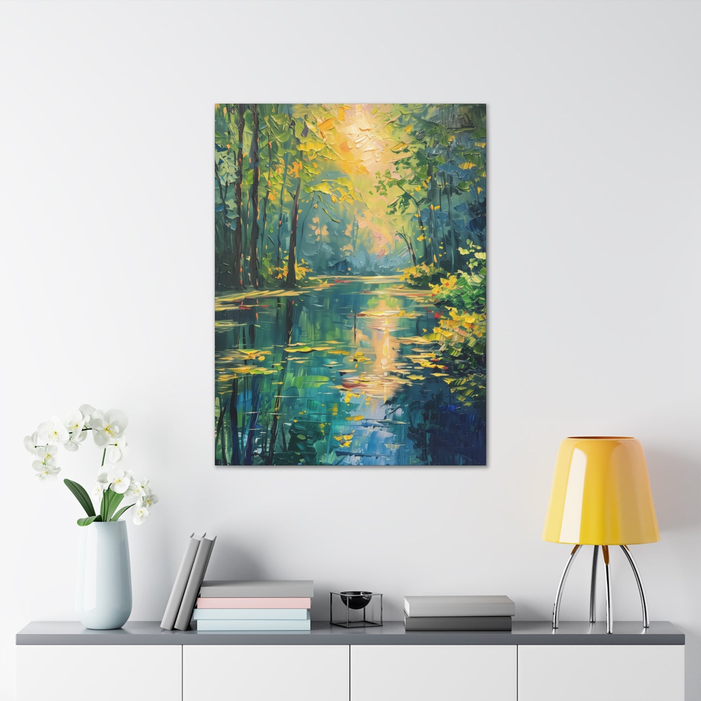 Lake in a Forest - Claude Monet Style Digital Print Canvas Gallery Wraps