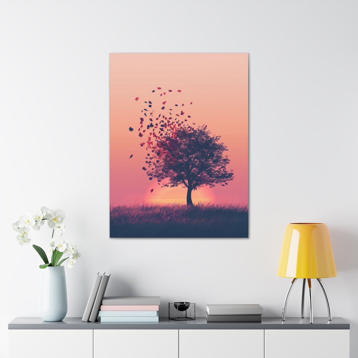 Tree in a Golden Sunset Digital Illustration Canvas Gallery Wraps