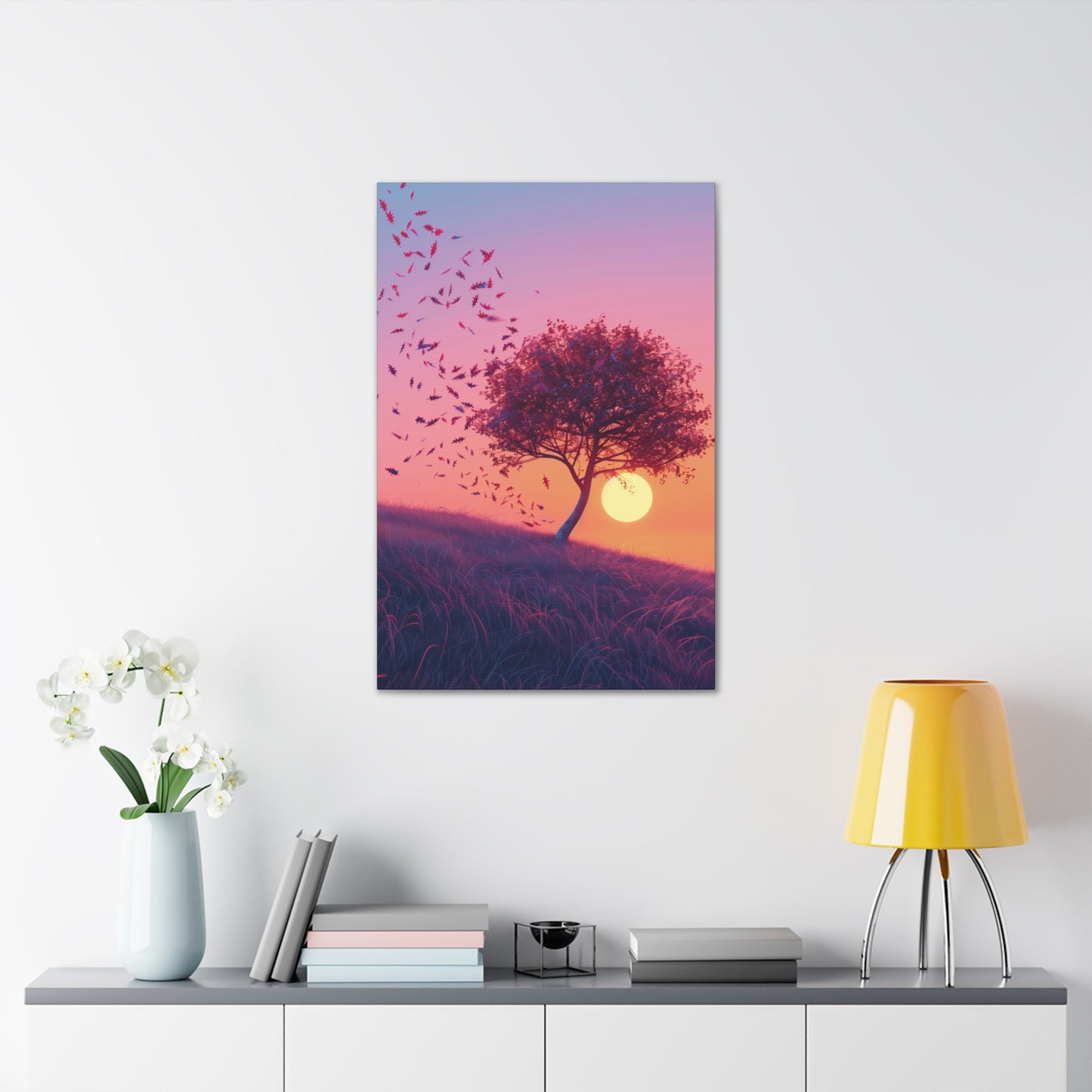 Leaves Carried by Wind from a Tree - Illustration Canvas Gallery Wraps