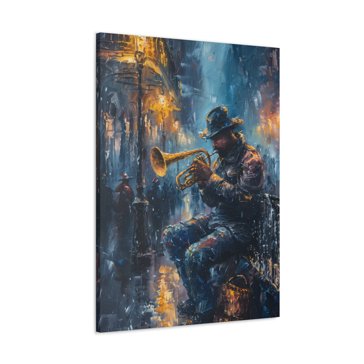 Man Playing Horn on the Street - Rembrandt Style Digital Oil Painting Canvas Gallery Wraps