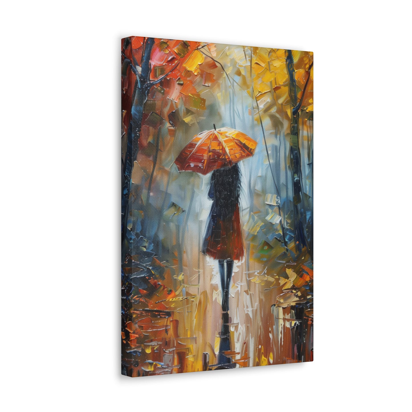 Girl Walking Under Umbrella - Leonid Afremov Style Oil Painting Canvas Gallery Wraps