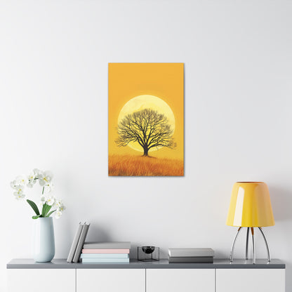 A Leafless Tree in a Golden Evening Digital illustration Canvas Gallery Wraps